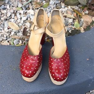 Vintage platform Mary Jane red pumps